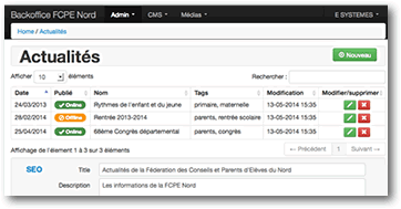 L'interface du Back Office et de la gestion de contenu