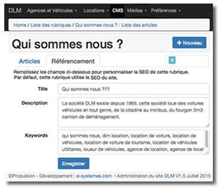 Le backoffice de gestion du contenu et du site e-commerce de DLM