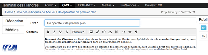 Rédaction web et enrichissement du site dans la gestion de contenu Propulsion by E SYSTEMES