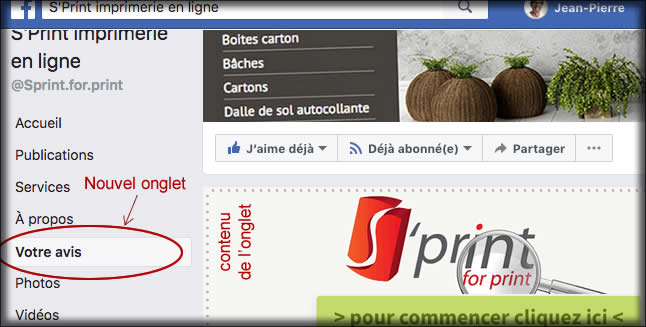 Un exemple d'onglet sur une page Facebook