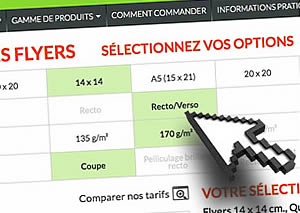 Le nouveau sélecteur de produits d'impression sur les pages produits du site de l'imprimerie