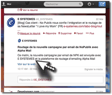 La time lime du compte Twitter de E SYSTEMES avec sa TwitCard